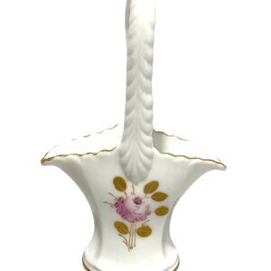 Westmoreland milk glass bride's basket hand painted signed top handle vase